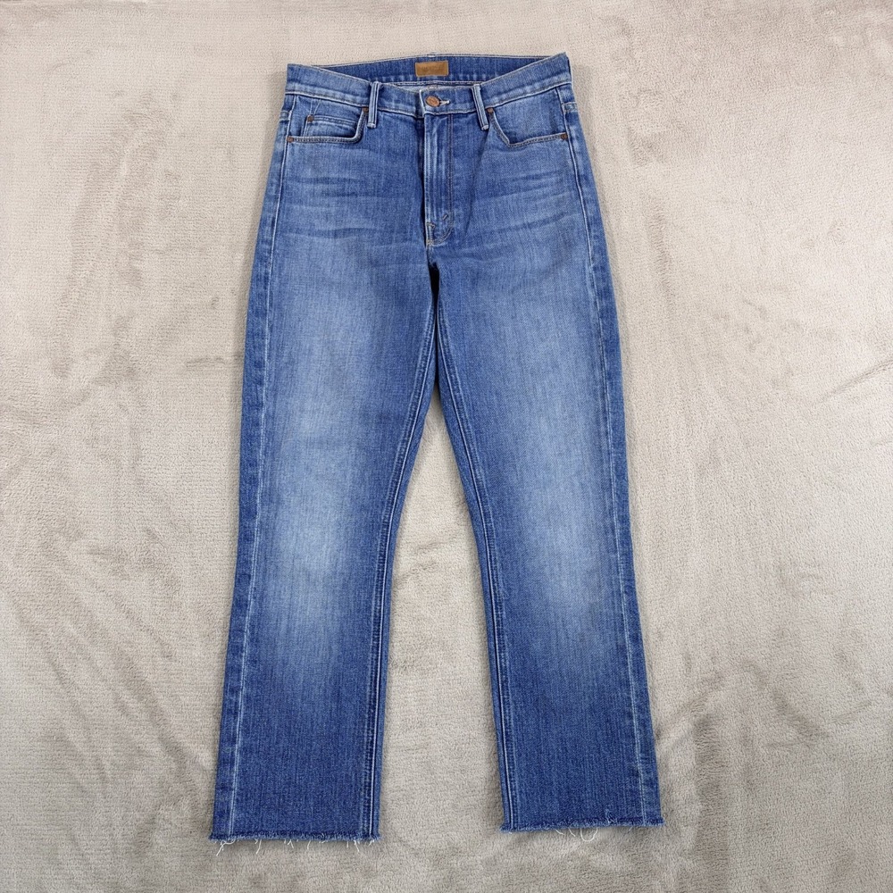 MOTHER The Mid Rise Dazzler Ankle Fray Jeans in Blue Fade Women Fits 26 USA Made